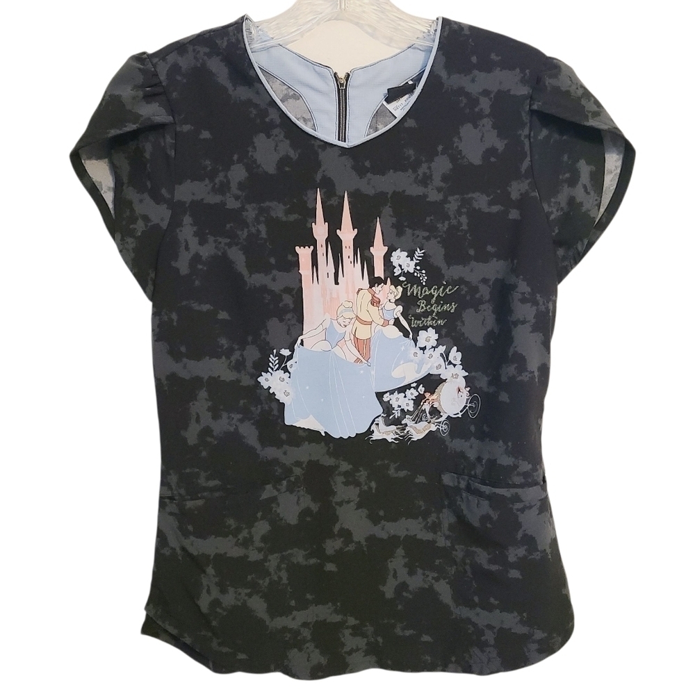 Disney | Women's Disney Princess Black Scrubs Top (Size Small)